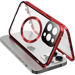Magnetic Dual Glass MagSafe tok iPhone 15 Pro Max, piros