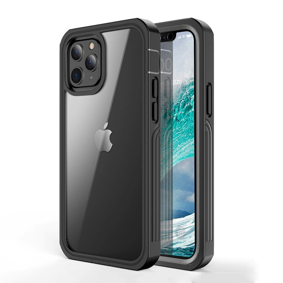 Tok iPhone 12/12 Pro készülékhez, Shockproof, fóliával, fekete