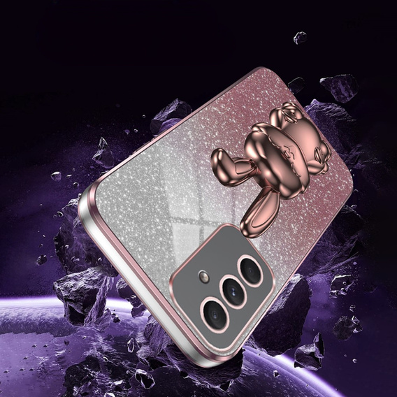 Tok Samsung Galaxy A54 5G, Glitter Rabbit, kihúzható állvánnyal, rózsaszín
