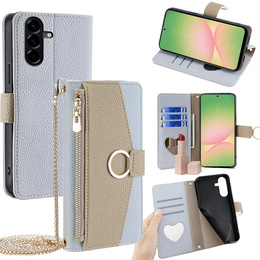 Flip tok Samsung Galaxy A56 5G, Wallet Zipper Pocket, tükörrel, kék