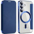 Pattintható tok a Samsung Galaxy S24+ Plus, RFID Wallet MagSafe CamShield, sötétkék
