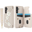 Tok Samsung Galaxy A55 5G, Leather Flower Card Slot, bézs színű