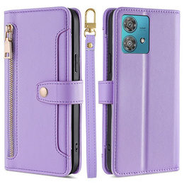 Pattintható tok a Motorola Edge 40 Neo, Wallet Zipper Pocket, lila