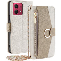 Flip tok Motorola Moto G84, Wallet Zipper Pocket, tükörrel, fehér