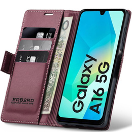 Tok Samsung Galaxy A16, ERBORD Glossy Litchi, pénztárca patenttal, piros