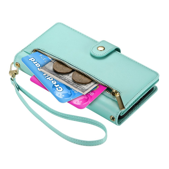 Pattintható tok a Xiaomi Poco X7 Pro 5G, Wallet Zipper Pocket, zöld