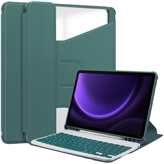Billentyűzet tok Samsung Galaxy Tab S10 Lite / S10 FE / S9 FE, Rotary 360° Leather, sötétzöld