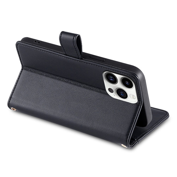 Pattintható tok a iPhone 14 Pro, Wallet Zipper Pocket, fekete