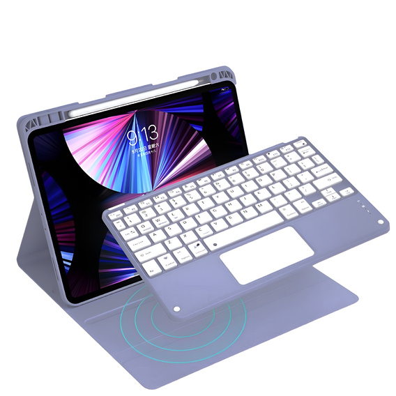 Tok + billentyűzet iPad 10.2 2021 / 2020 / 2019 / Air 10.5 2019, Leather Pen Slot TouchPad, lila