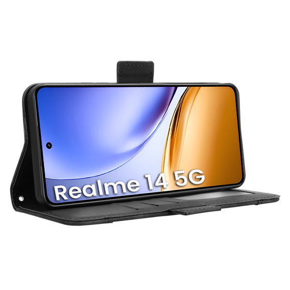 Pattintható tok a Realme 14 5G / Realme 14T 5G, Card Slot, fekete