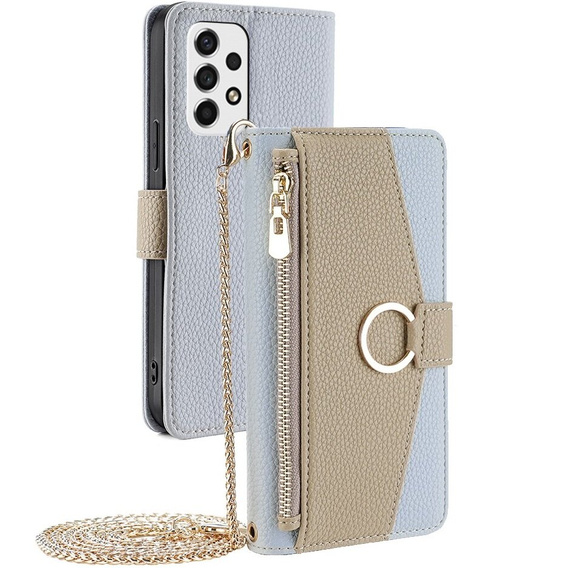 Flip tok Samsung Galaxy A53 5G, Wallet Zipper Pocket, tükörrel, kék