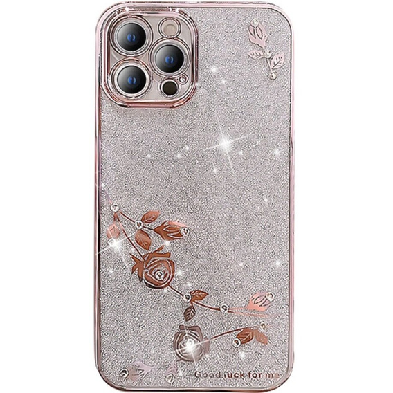 tok iPhone 12 Pro, csillogó virág, rózsaszín rose gold