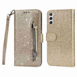 Pattintható tok a Samsung Galaxy S24, Wallet Zipper Pocket Glittery, arany