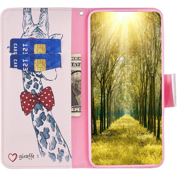 Pattintható tok a Samsung Galaxy A05s, Wallet, giraffe, rózsaszín