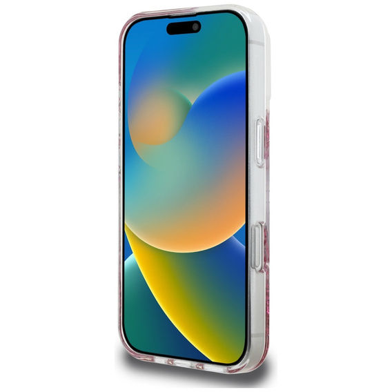 GUESS műanyag aljzatú, csillogó MagSafe tok iPhone 16 Pro Max készülékhez