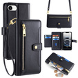 Pattintható tok a iPhone 16E, Wallet Zipper Pocket, fekete