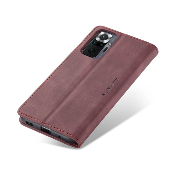 CASEME tok Xiaomi Redmi Note 10 Pro, Leather Wallet Case, piros