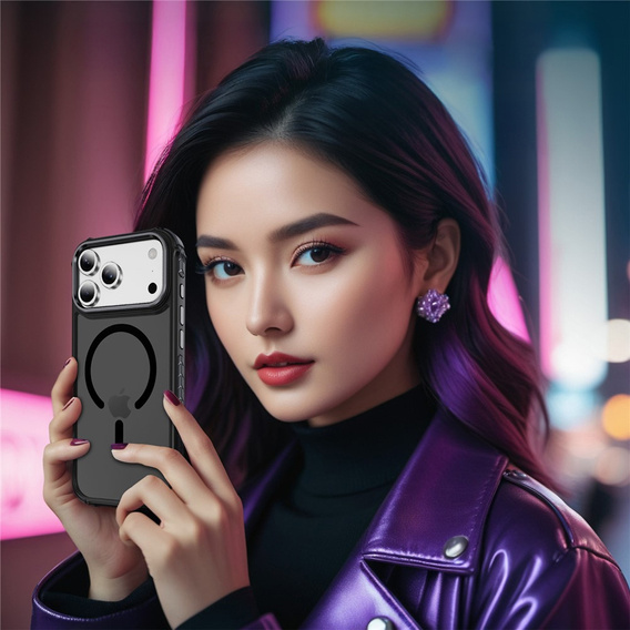 Matt tok iPhone 17 Pro Max készülékhez, páncélozott, MagSafe-hoz, füstszínű, fekete oldallal