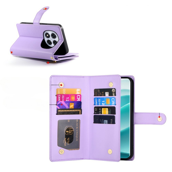 Pattintható tok a Xiaomi Redmi Note 14 Pro 5G / Poco X7 5G, Wallet Zipper Pocket, lila