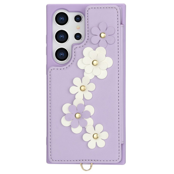 Tok Samsung Galaxy S24 Ultra, Leather Flower Card Slot, lila