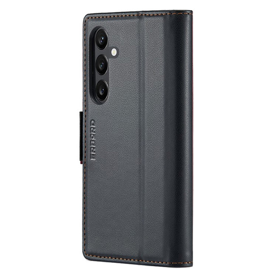 Tok Samsung Galaxy A55, ERBORD Glossy Litchi, pénztárca patenttal, fekete