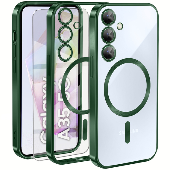 Tok Samsung Galaxy A35 5G-hoz, Electro MagSafe, zöld + üveg a képernyőhöz