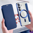 Pattintható tok a Samsung Galaxy S24+ Plus, RFID Wallet MagSafe CamShield, sötétkék