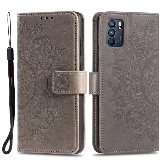 Pattintható tok a Oppo Reno6 5G, Mandala, szürke