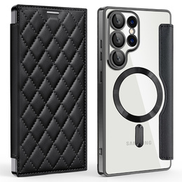 Pattintható tok a Samsung Galaxy S25 Ultra, RFID Rhombus Wallet MagSafe CamShield, fekete