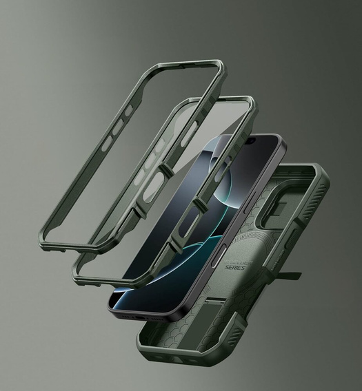 Páncélozott tok iPhone 16 Pro készülékhez, Dexnor CamProtect MagSafe, zöld (Két keret)