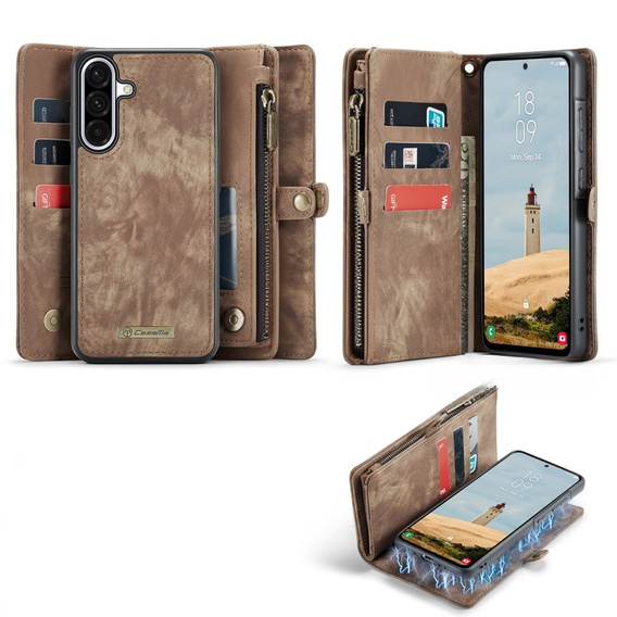 CASEME tok Samsung Galaxy A56 5G, Retro Leather Wallet, szíjjal, barna