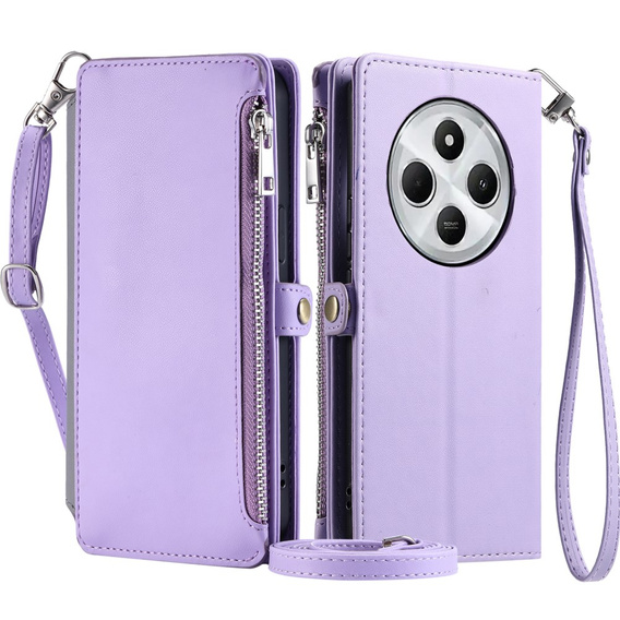Pattintható tok a Xiaomi Redmi 14C / Xiaomi Poco C75, Wallet Zipper Pocket, lila