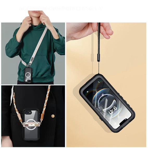 Vízálló tok iPhone 16E, Redpepper, MagSafe-hoz, fekete