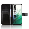 Pántos tok Xiaomi Redmi 15 5G / 4G, texturált Crazy Horse, fekete