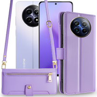 Pattintható tok a Realme 12, Wallet Zipper Pocket, lila