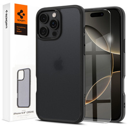 A Spigen tok iPhone 16 Pro Max, Ultra Hybrid, fekete / matt + 9H edzett üveg