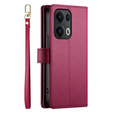 Pattintható tok a Oppo Reno 13 Pro 5G, Wallet Zipper Pocket, piros