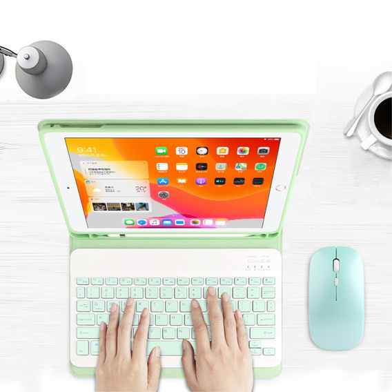 Tok + billentyűzet iPad 10.2 7/8/9 gen 2019/2020/2021, Keyboard Cover Pen Slot, zöld
