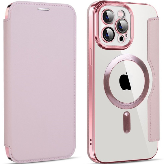 Pattintható tok a iPhone 12 Pro Max, RFID Wallet MagSafe CamShield, rózsaszín