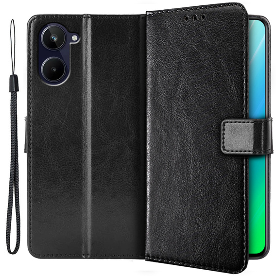 Pattintható tok Realme 10 4G, Split Leather, fekete