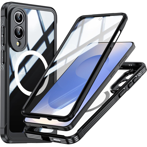 Tok Samsung Galaxy S25 Edge-hoz, Shockproof, üveggel, MagSafe-hoz, fekete