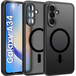 Tok Samsung Galaxy A34 5G-hoz, MagSafe, ERBORD Matt Case, fekete + képernyőüveg