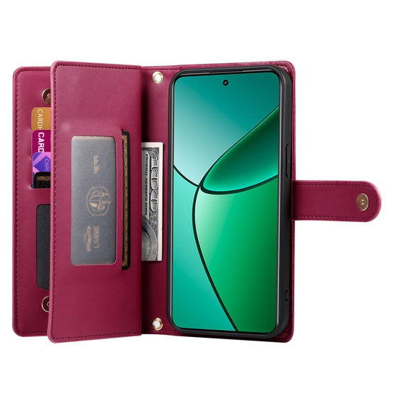 Pattintható tok a Realme 14 Pro 5G, Wallet Zipper Pocket, piros