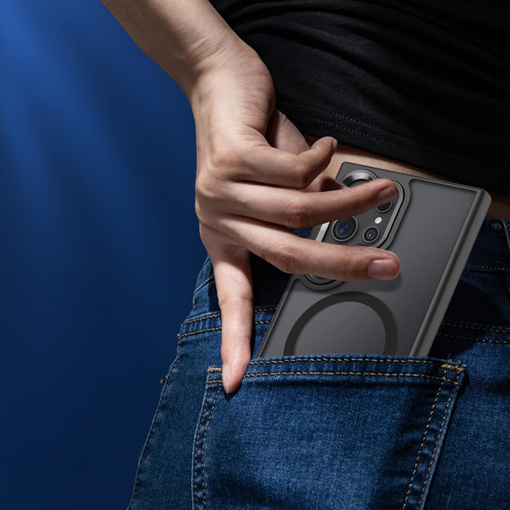 Tok Samsung Galaxy S25 Ultra, Kickstand Matt Case, MagSafe-hoz, fekete + képernyőüveg