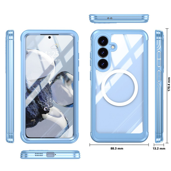 Tok Samsung Galaxy S25 FE-hoz, Shockproof, üveggel, MagSafe-hoz, kék