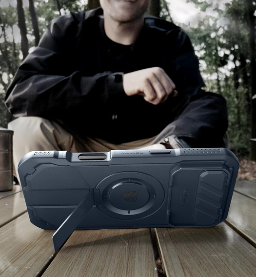 Dexnor páncélozott tok állvánnyal és fényképezőgép zárral, MagSafe iPhone Air készülékhez