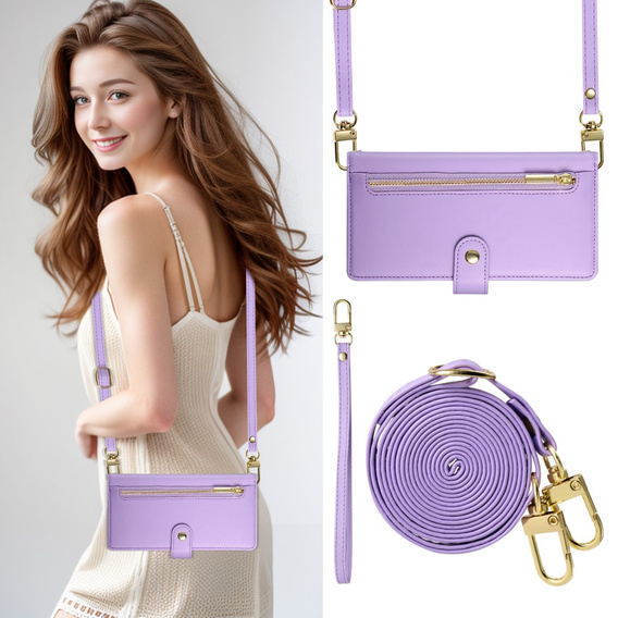 Pattintható tok a iPhone 16 Pro Max, Wallet Zipper Pocket, lila