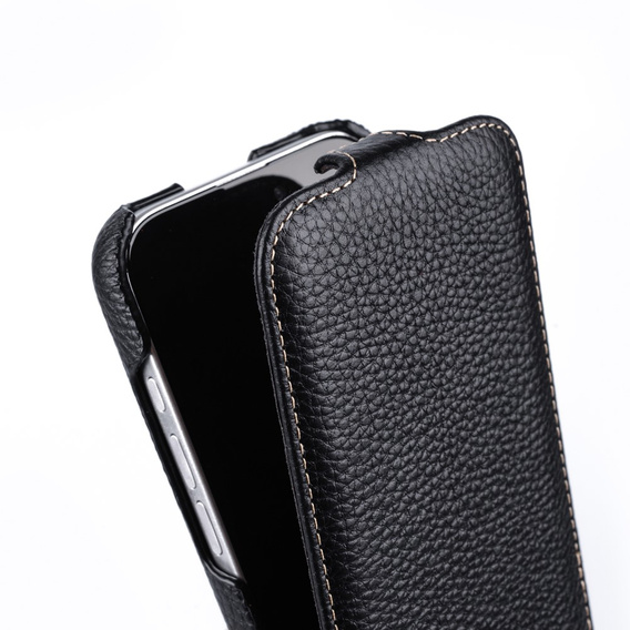 MELKCO flip tok iPhone 16-hoz, bőr, flip, fekete