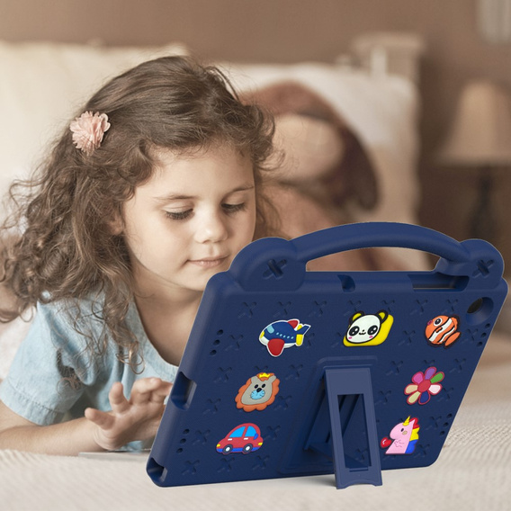 Gyermek tok Samsung Galaxy Tab A9+, Cute Patterns, állvánnyal, sötétkék