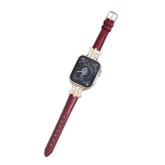 Bőrszíj Apple Watch 1/2/3/4/4/5/6/7/8/SE/Ultra 42/44/45/49mm, bordó